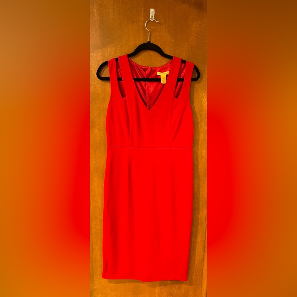 Catherine Malandrino Sleeveless Cold Collar Red V-Neck Sheath Dress - size 10